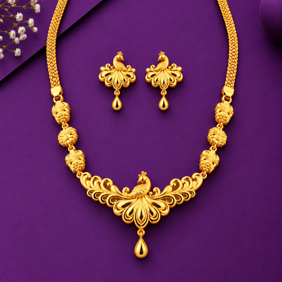 Majestic Dancing Peacock Heritage 925 Silver Necklace Set