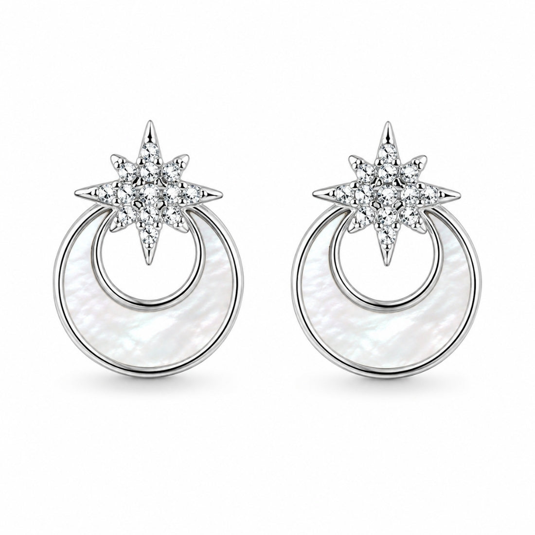 Silver Celestial North Star & Crescent Stud Earrings