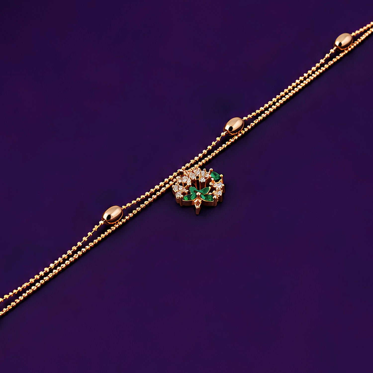 The Peridot Wreath Dual-Chain 925 Silver Bracelet