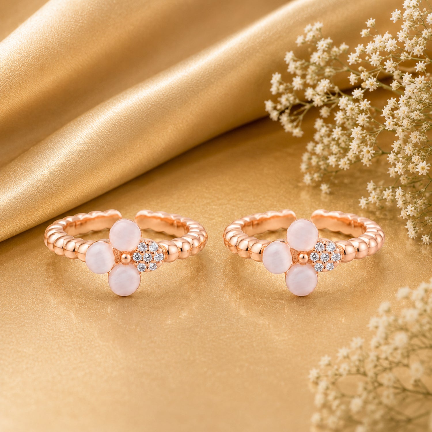 The Golden Blossom Adjustable Toe Ring Pair