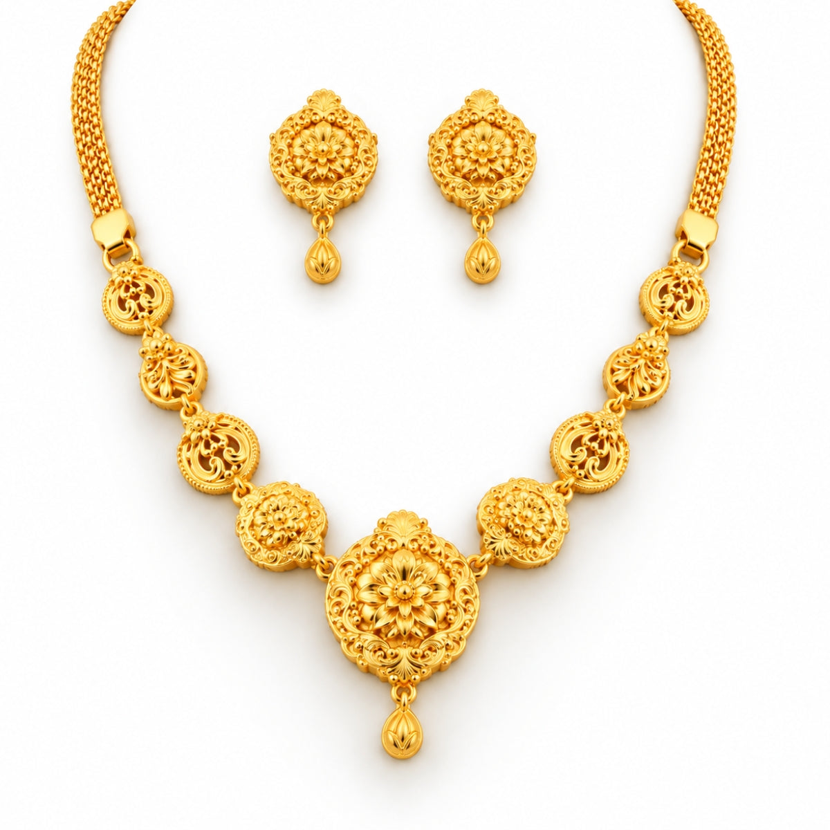 Imperial Lakshmi Medallion Heritage 925 Silver Necklace Set
