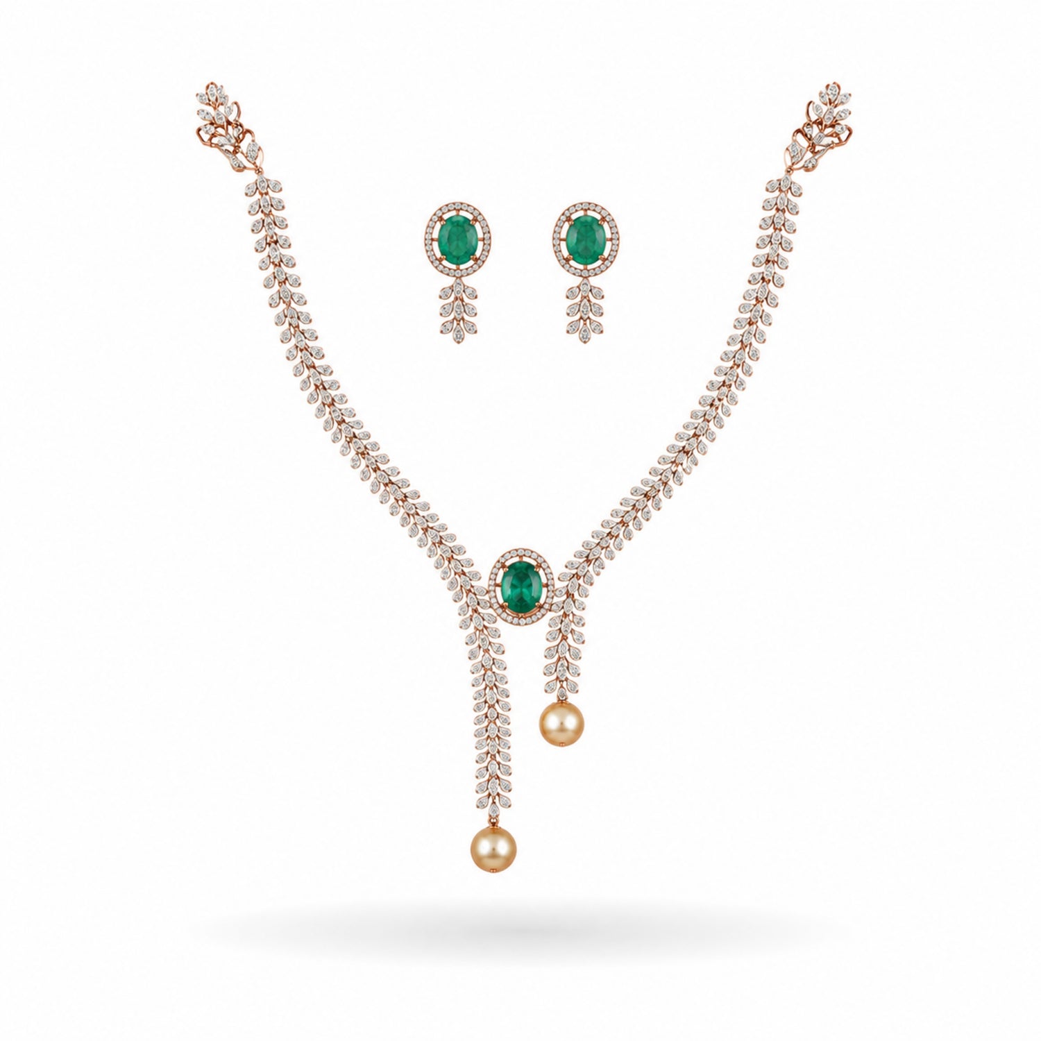 Aanya Emerald Tassel Diamond-Finish 925 Silver Choker Set
