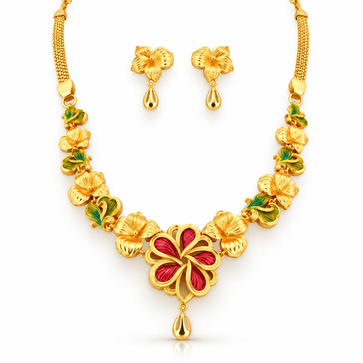 The Imperial Ruby Bloom 925 Silver Gold-Plated Necklace Set