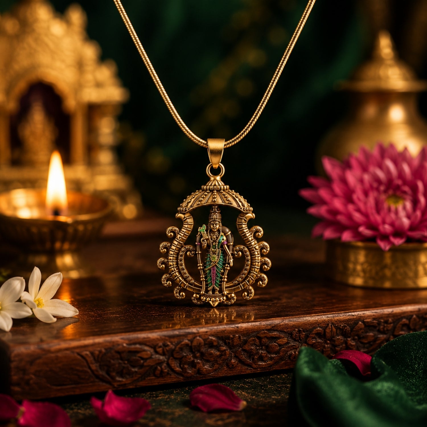 Divine Gold Plated 925 Silver Goddess Meenakshi Amman Pendant
