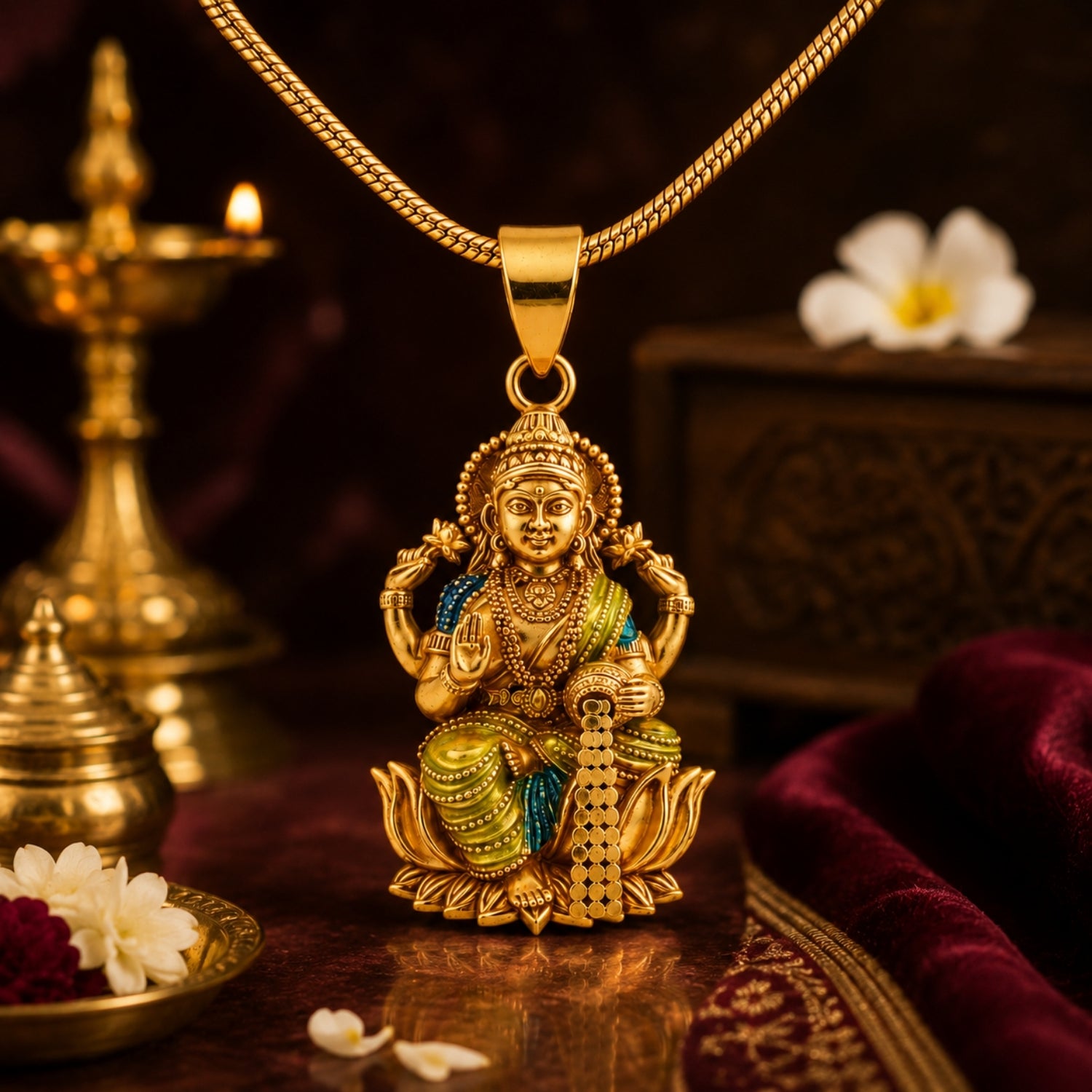 925 Sterling Silver Gold Plated Goddess Dhana Lakshmi Pendant