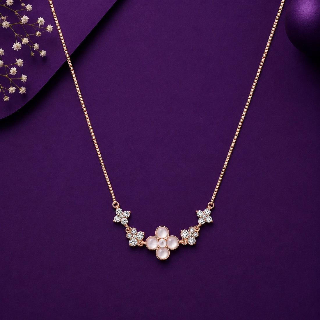 The Primrose Blossom & Pearl Vine Rose 925 Silver Chain