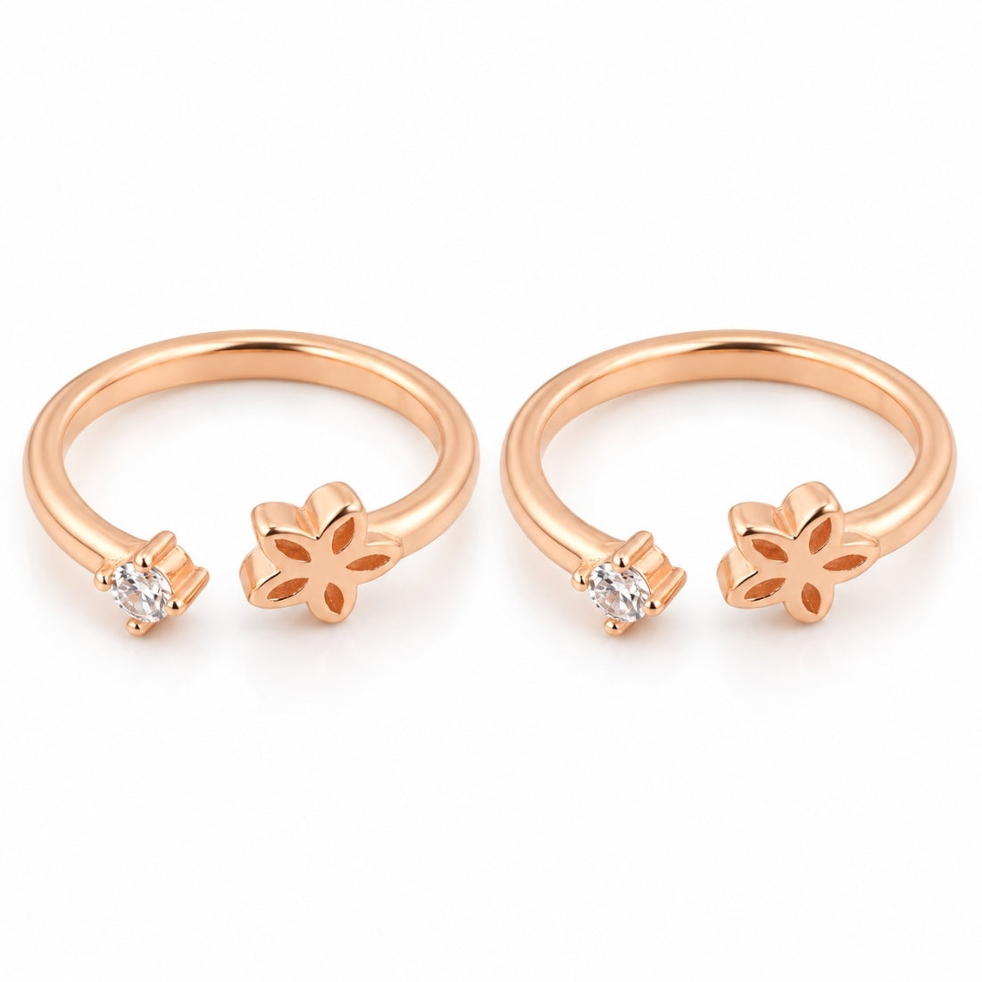 Blushing Blossom Solitaire 925 Sterling Silver Rose Gold Plated Adjustable Toe Rings (Pair)