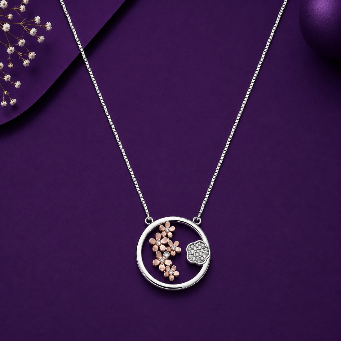 The Sakura Meadow Dual-Tone Circle 925 Silver Chain