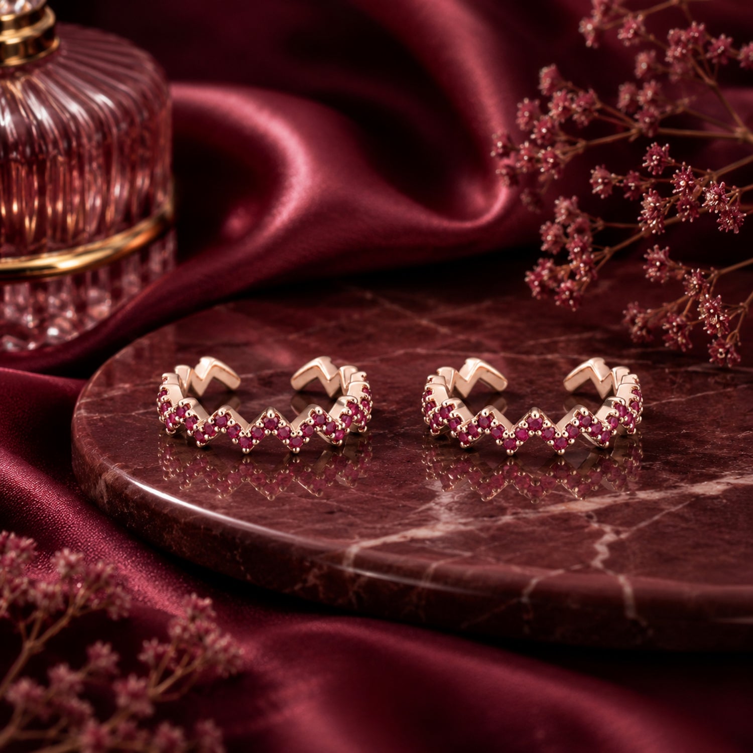 Ruby Zigzag Adjustable Rose Gold Toe Rings