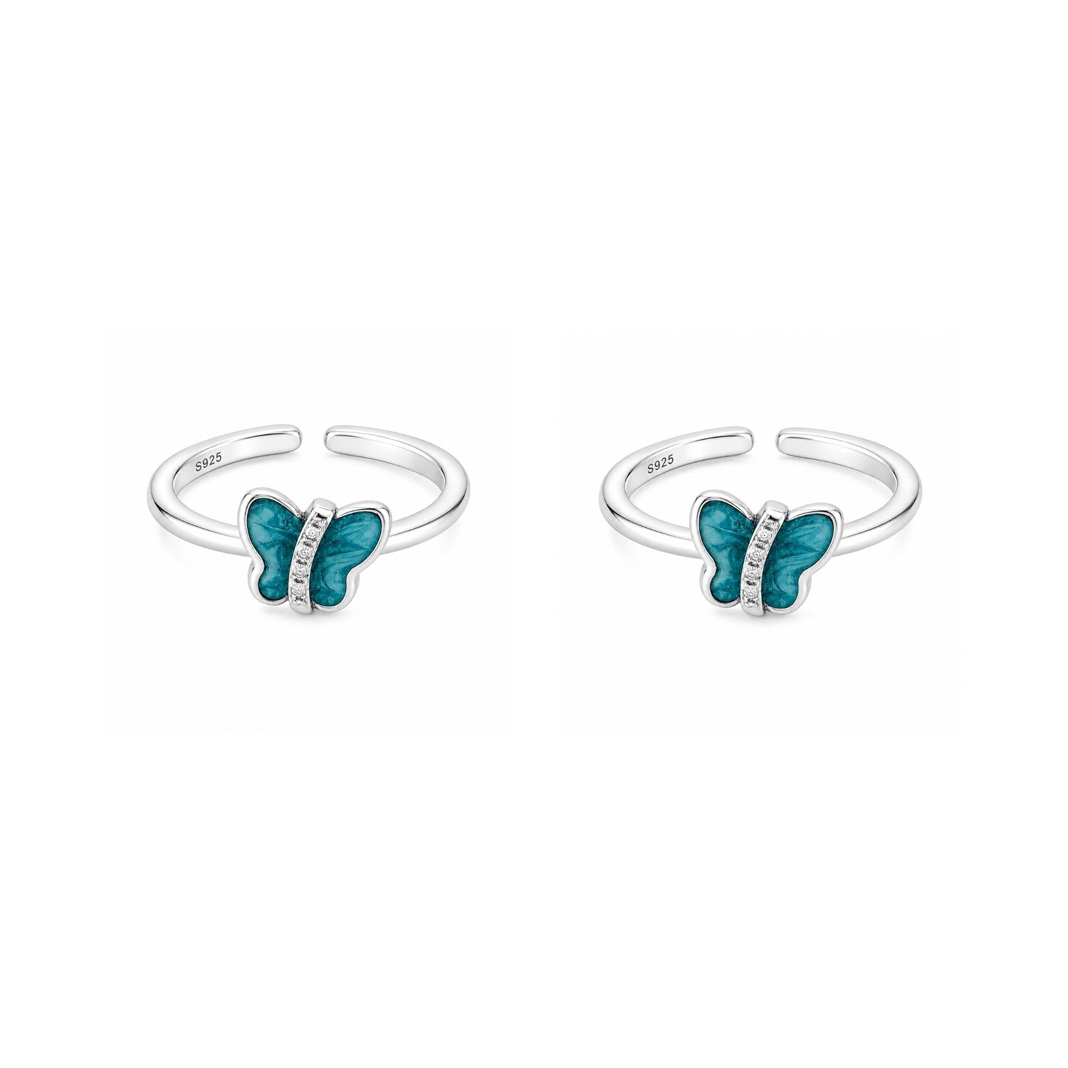 Ocean Marbled Butterfly Adjustable 925 Silver Toe Rings