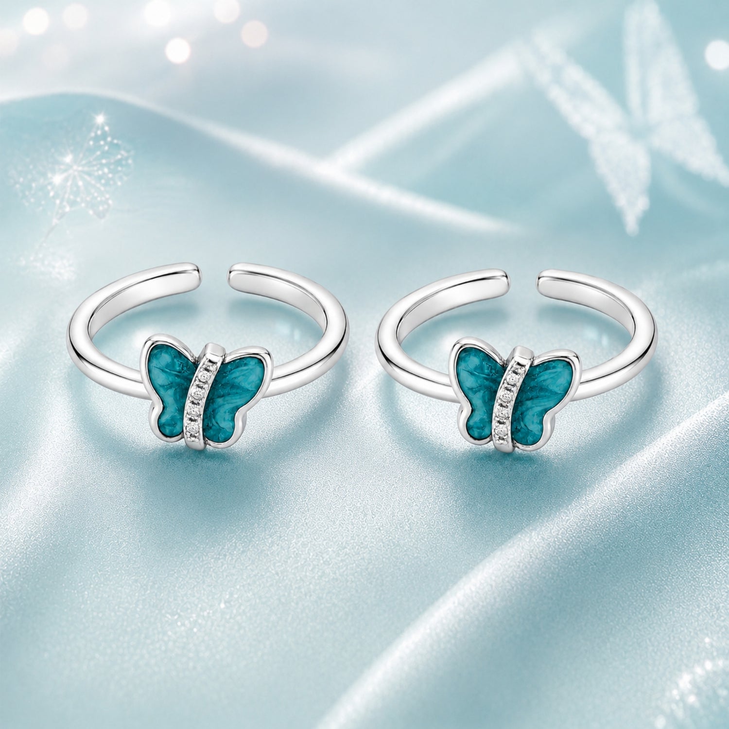 Ocean Marbled Butterfly Adjustable 925 Silver Toe Rings