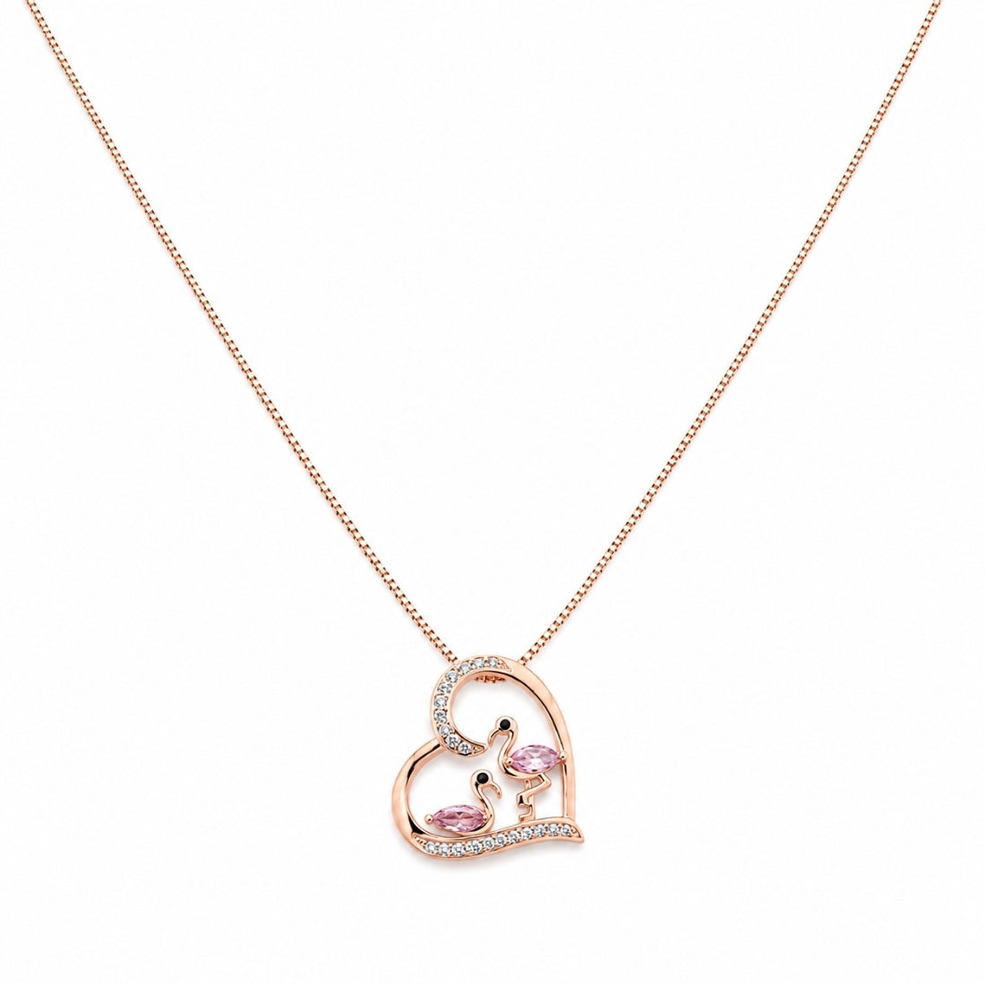 The Flamingo Romance Crystal Heart Rose 925 Silver Chain