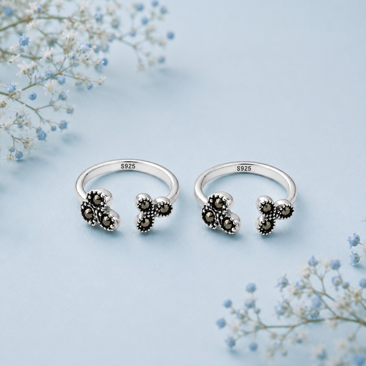 Vintage Marcasite Adjustable 925 Silver Toe Rings