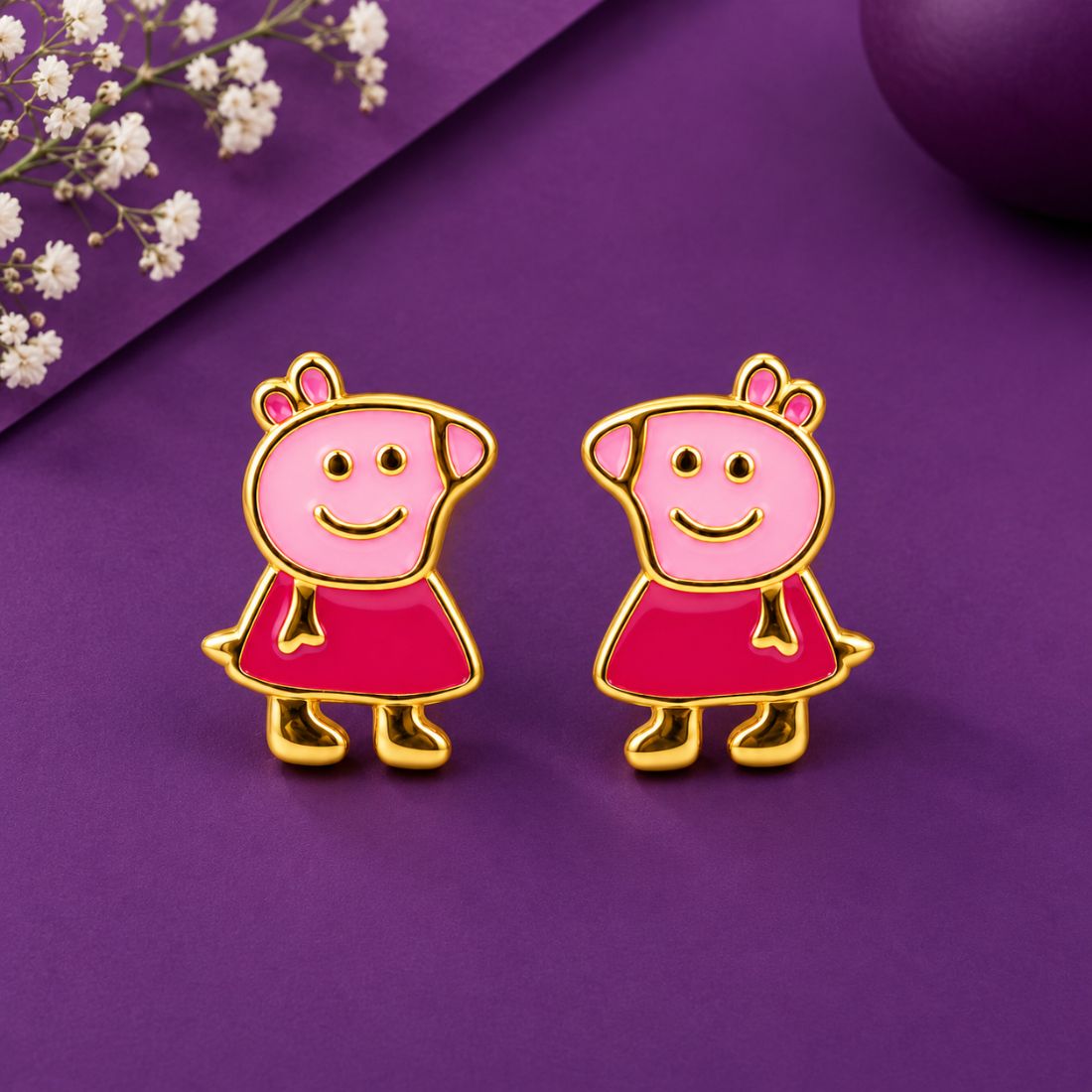 The George Piglet Enamel 925 Silver Stud Earrings