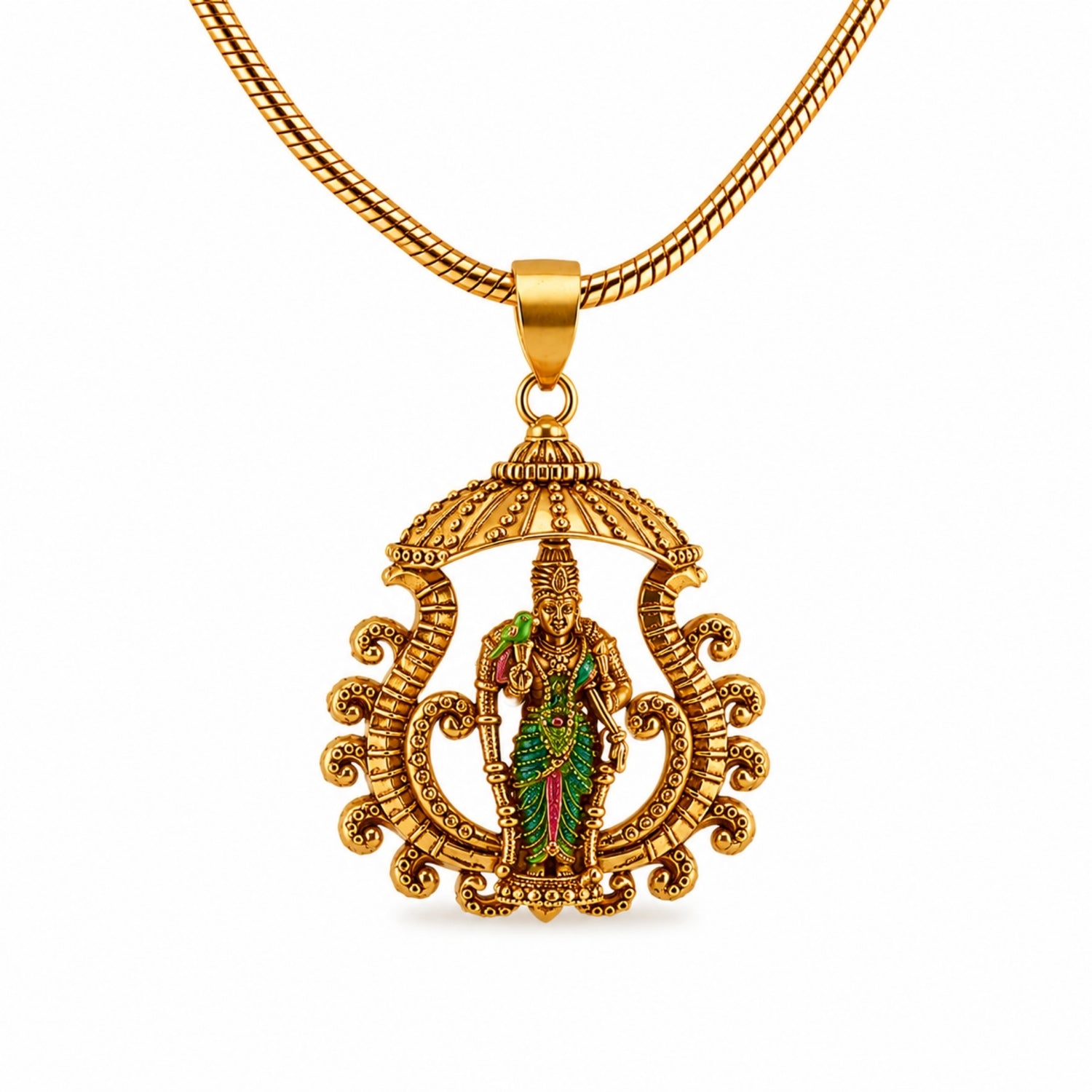 Divine Gold Plated 925 Silver Goddess Meenakshi Amman Pendant