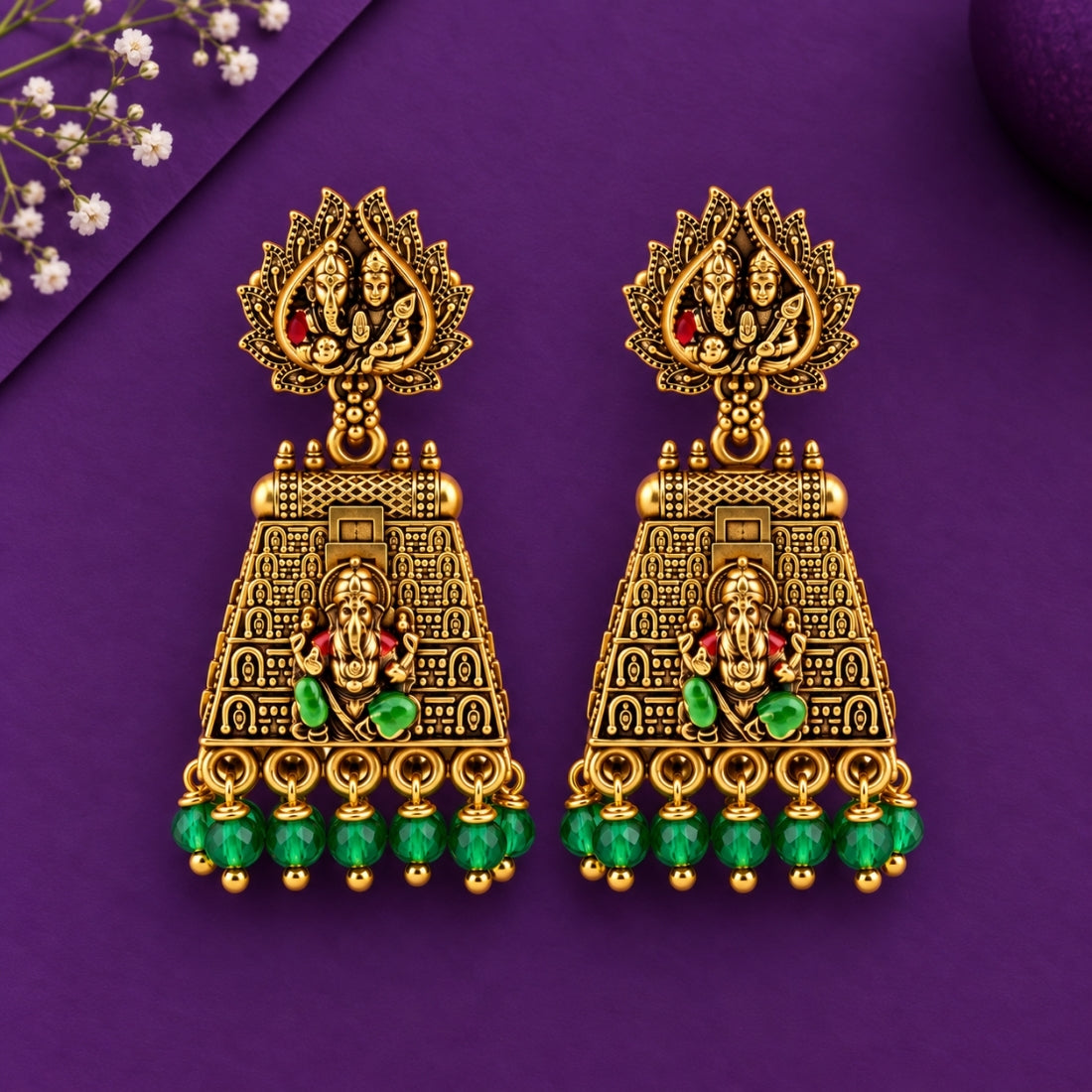 The Vinayaka Gopuram Emerald Heritage Jhumkas