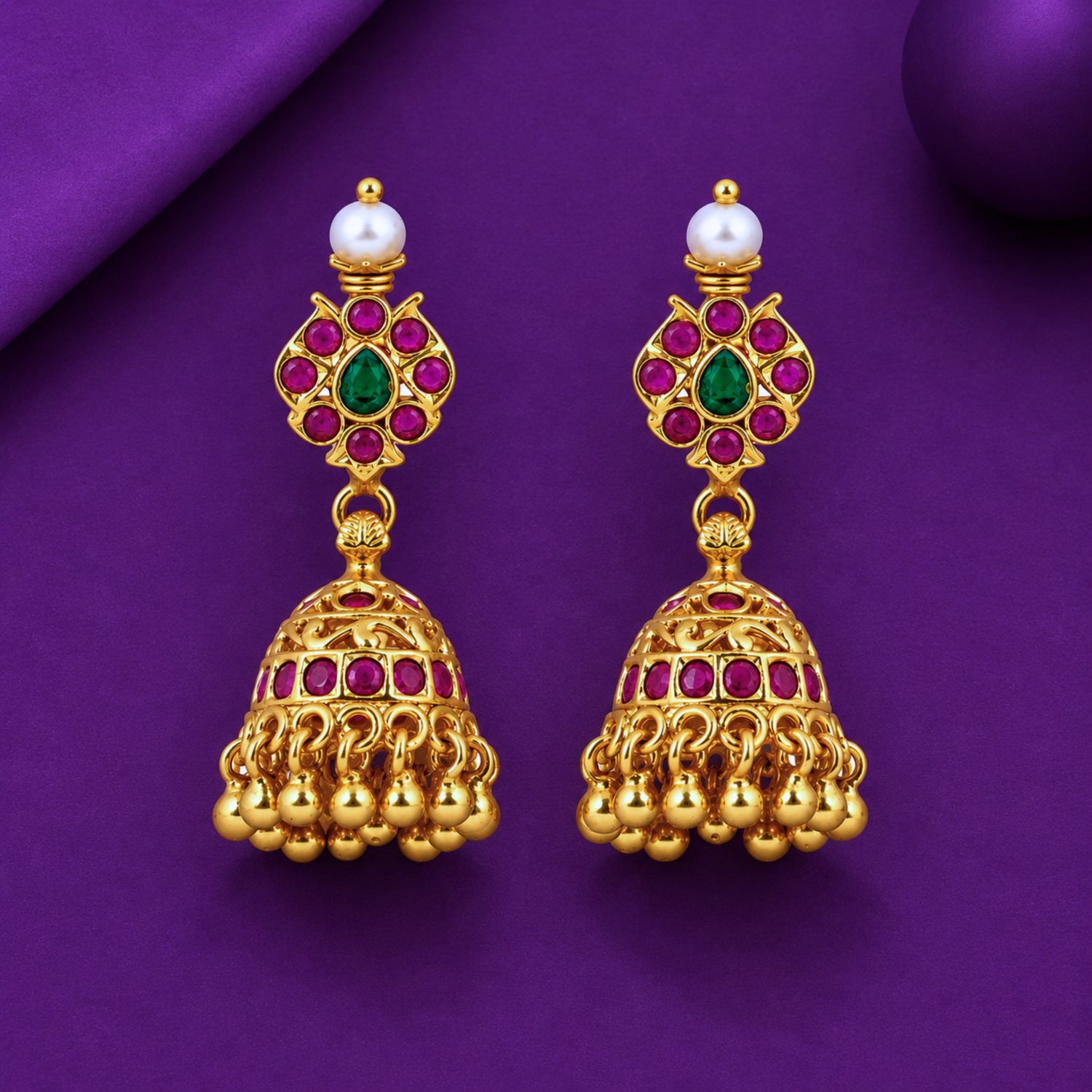The Mukta Floral Kemp Jhumka – 925 Sterling Silver
