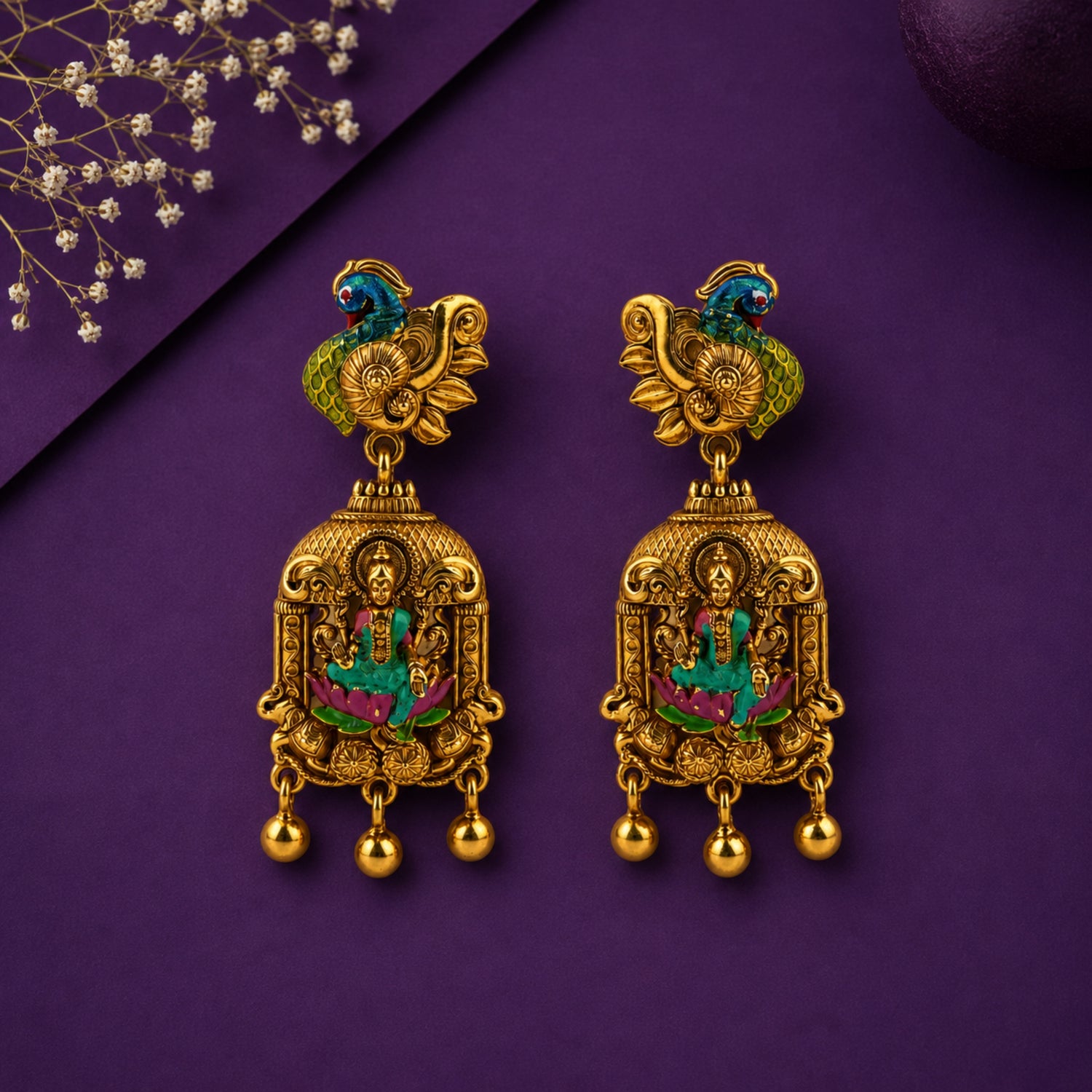 The Mohini Peacock Arch 925 Silver Drop Earrings