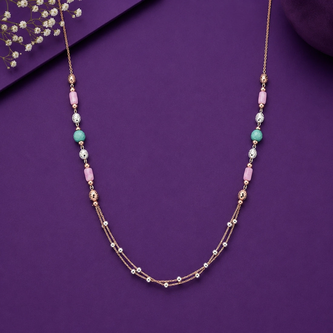 Chroma Cascade Rose Gold Layered Silver Chain