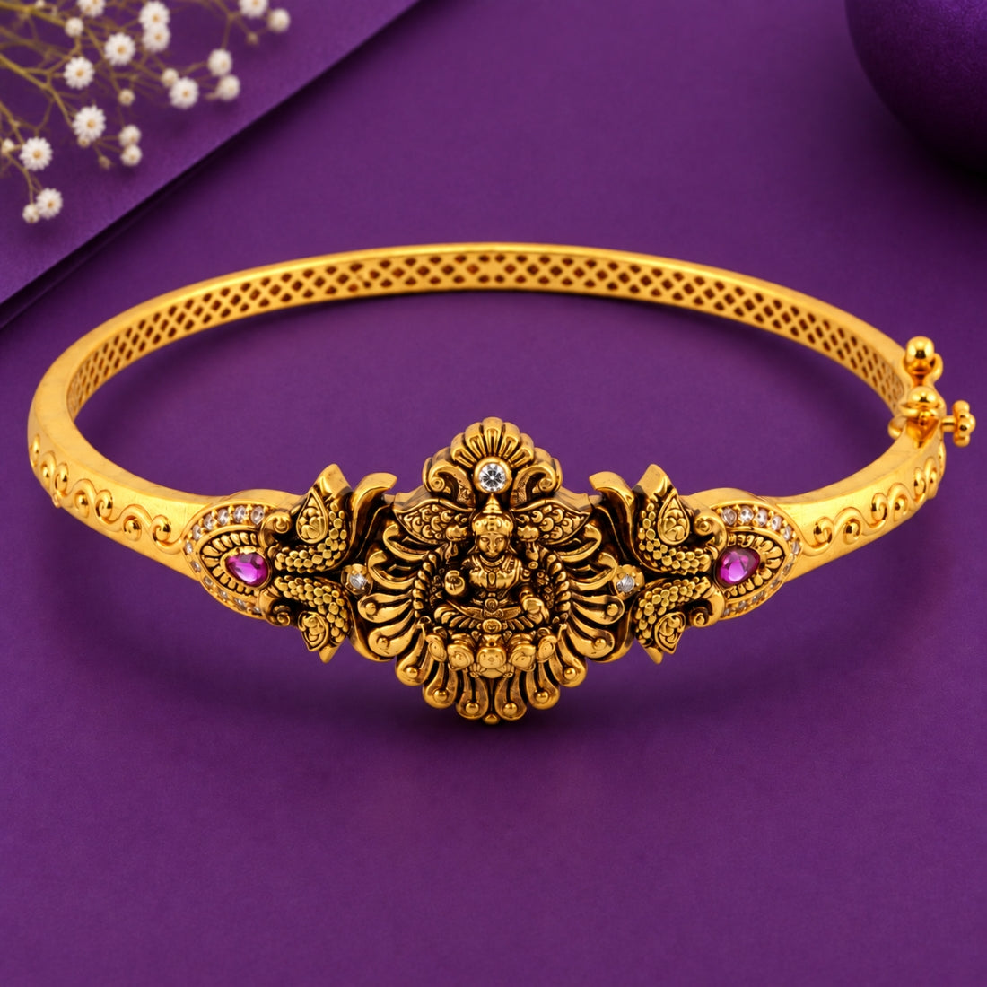 The Royal Lakshmi Shrine Antique Temple 925 Silver Kada
