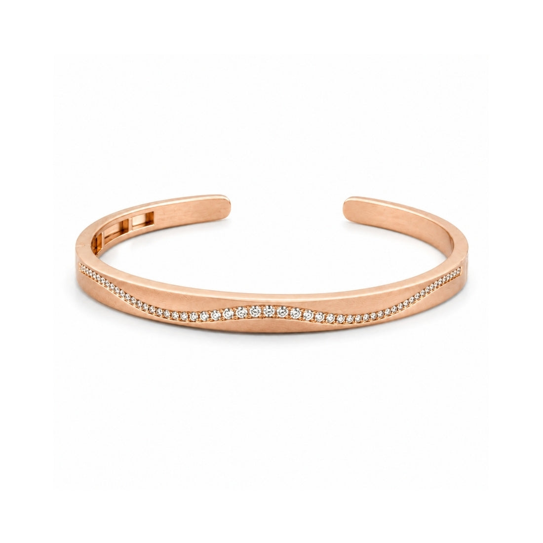 Rose Gold Minimalist Curved Pavé 925 Silver Kada