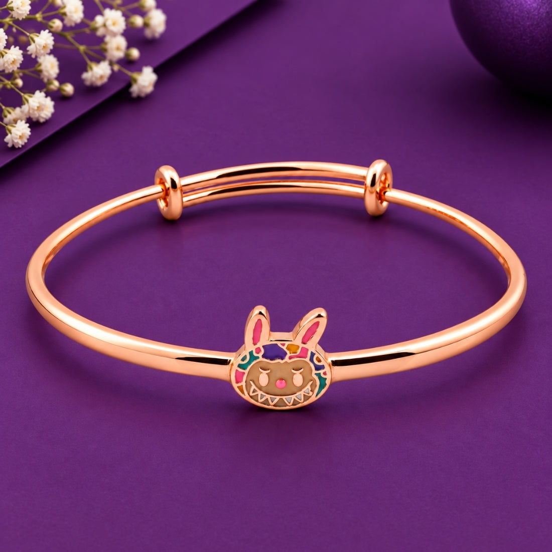 Whimsical Bunny 925 Sterling Silver Adjustable Kids Kadas (Rose Gold Finish)