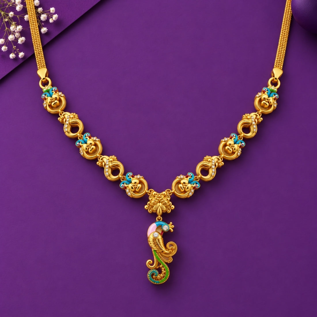 The Mayura Heritage Enamel Drop 925 Silver Necklace