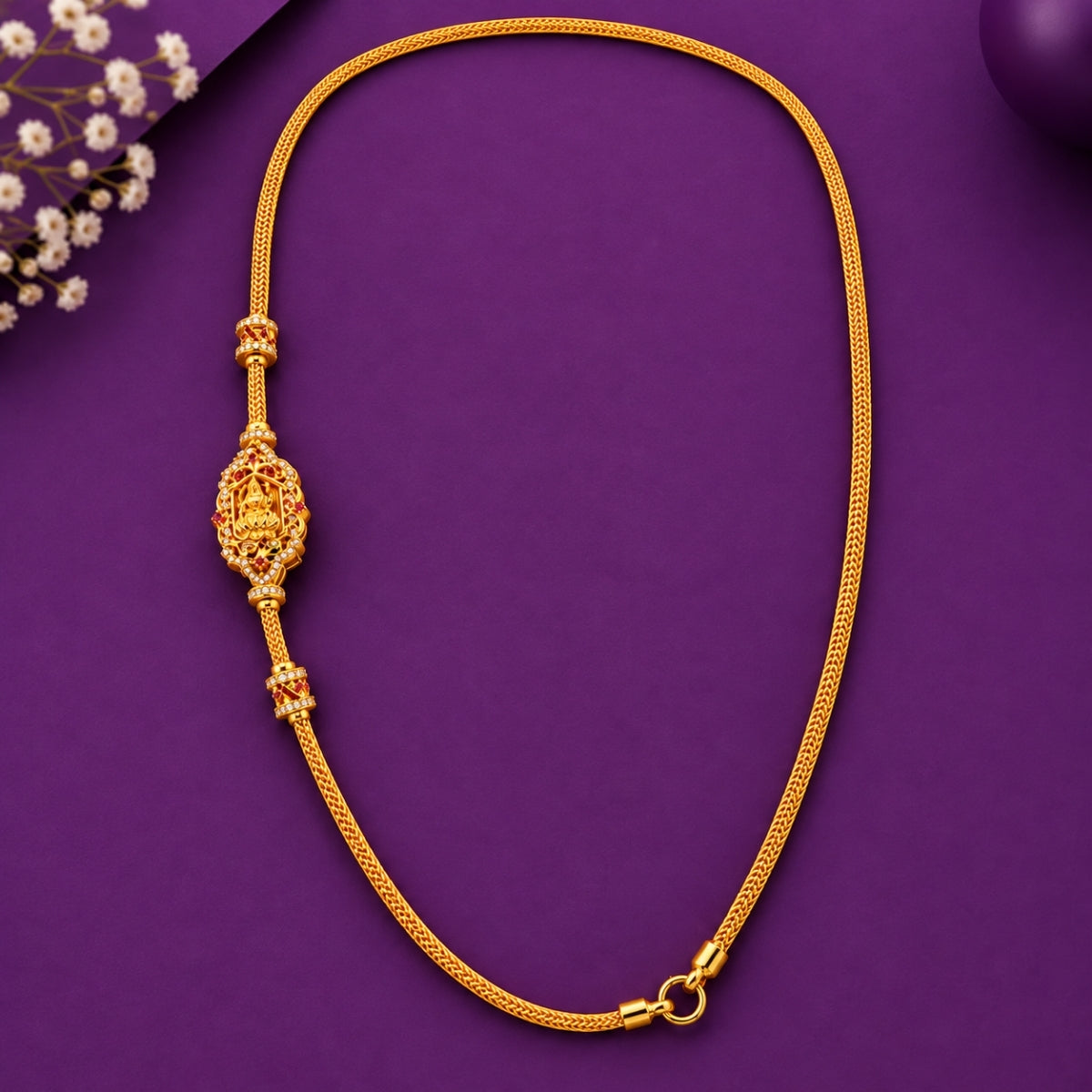 Divine Lakshmi Oval Filigree 925 Sterling Silver Gold Plated Thali Chain