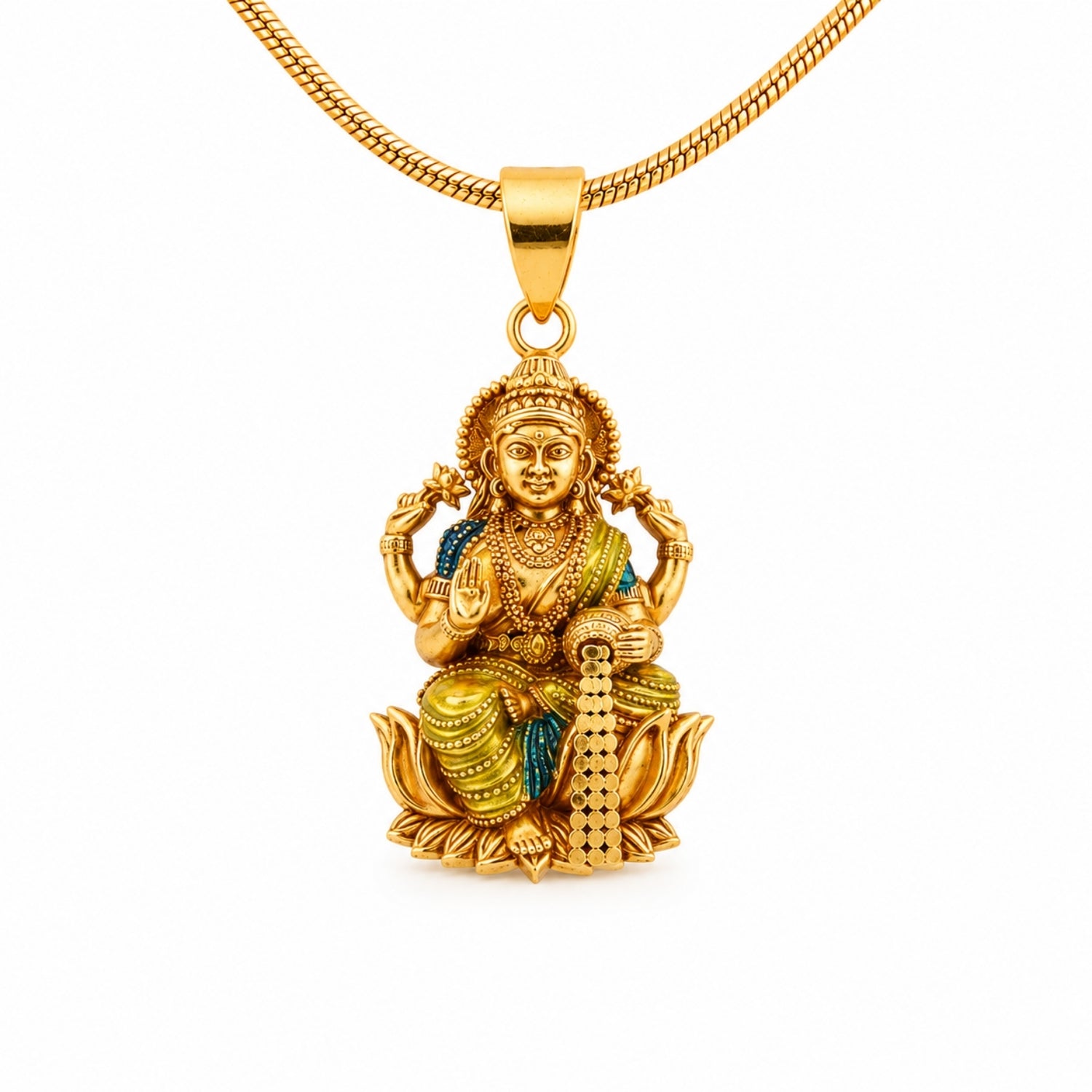 925 Sterling Silver Gold Plated Goddess Dhana Lakshmi Pendant