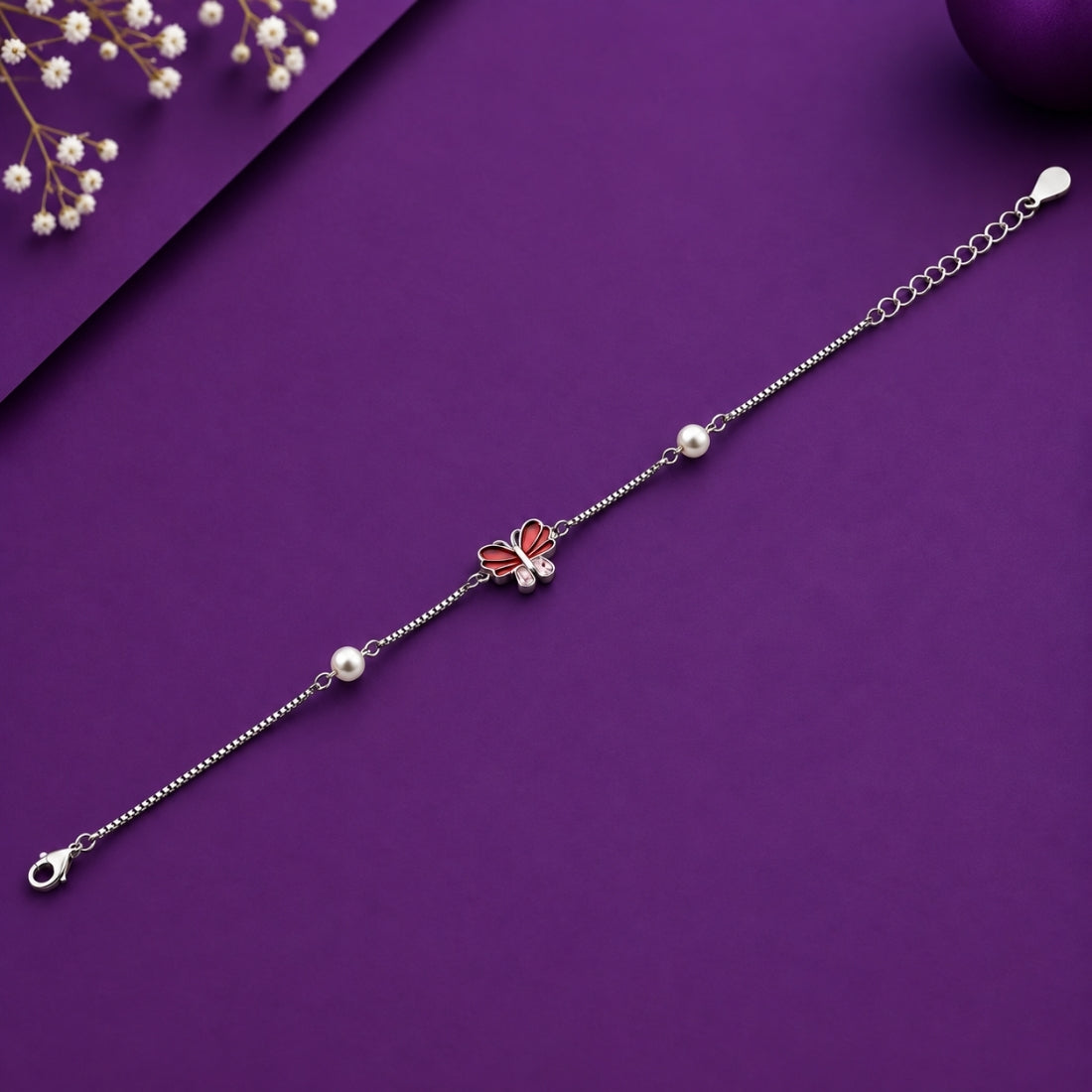 The Ruby Monarch – 925 Silver Red Enamel Butterfly Bracelet