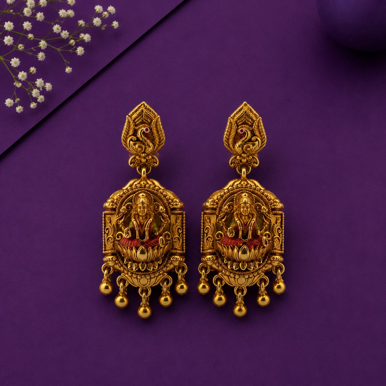 The Gaja Lakshmi Arch Meenakari Silver Drops