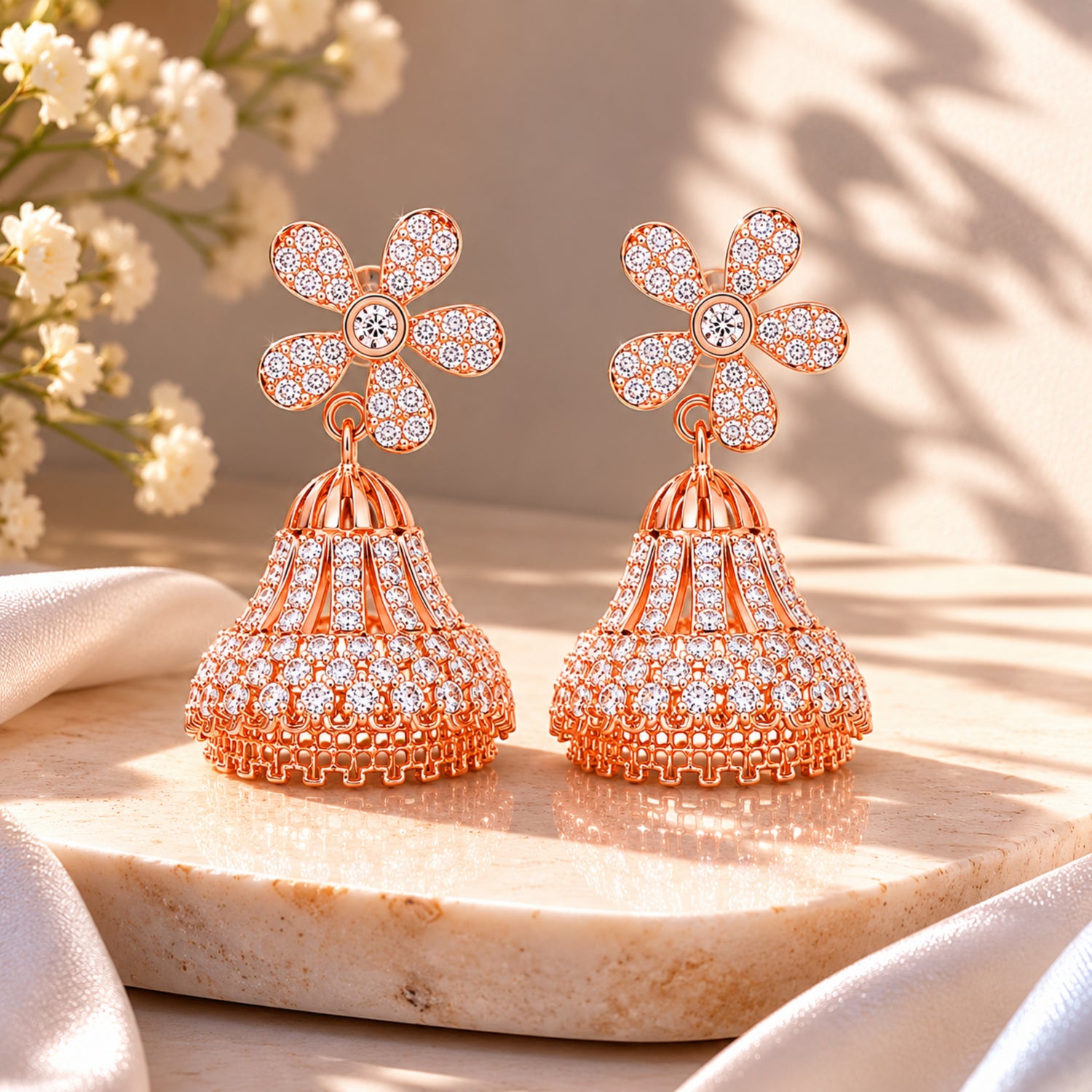 Floral Stud  925 Pure Sterling Silver Jhumka Earrings