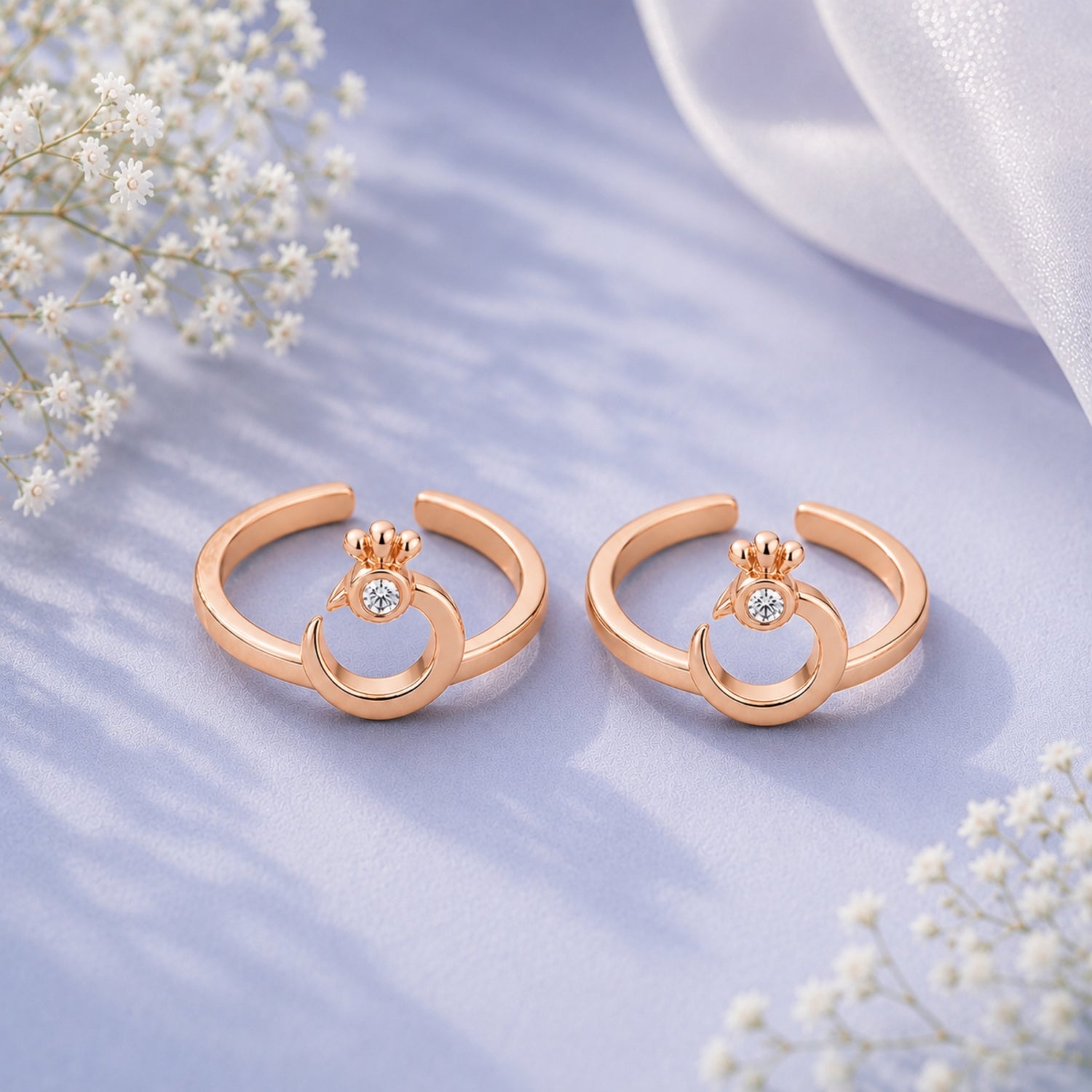 Celestial Tiara Adjustable 925 Silver Rose Gold Toe Rings