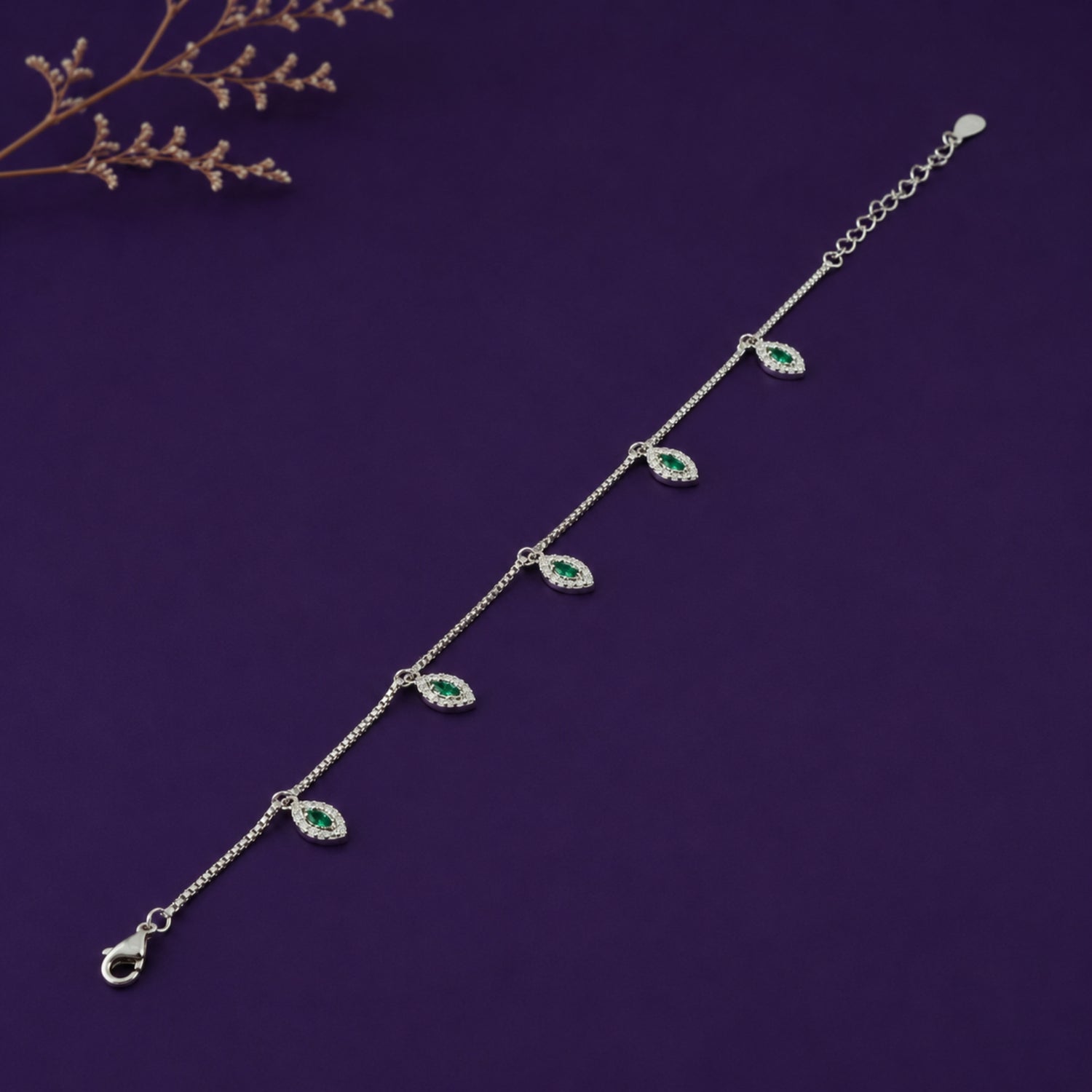 The Emerald Willow Marquise 925 Sterling Silver Charm Bracelet
