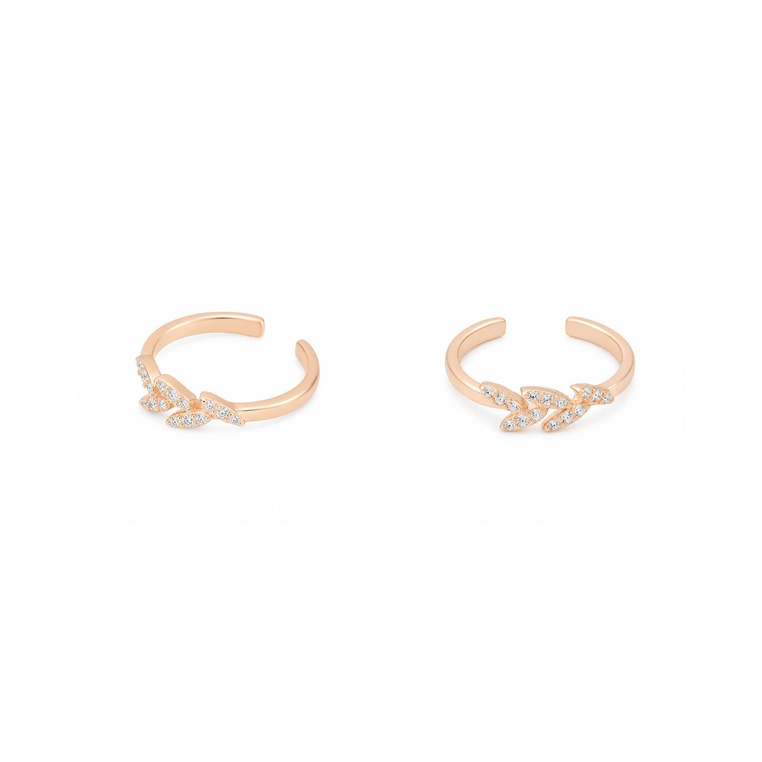 Gilded Laurel Adjustable 925 Silver Rose Gold Toe Rings