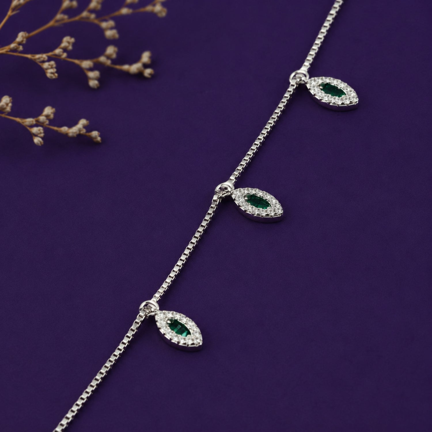 The Emerald Willow Marquise 925 Sterling Silver Charm Bracelet