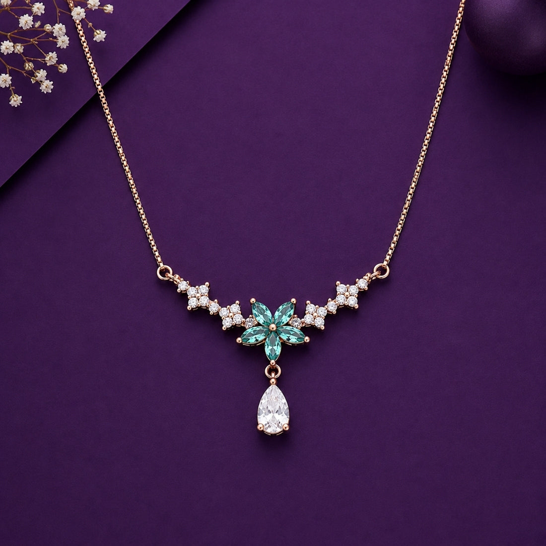 The Teal Blossom Garland Rose 925 Silver Chain