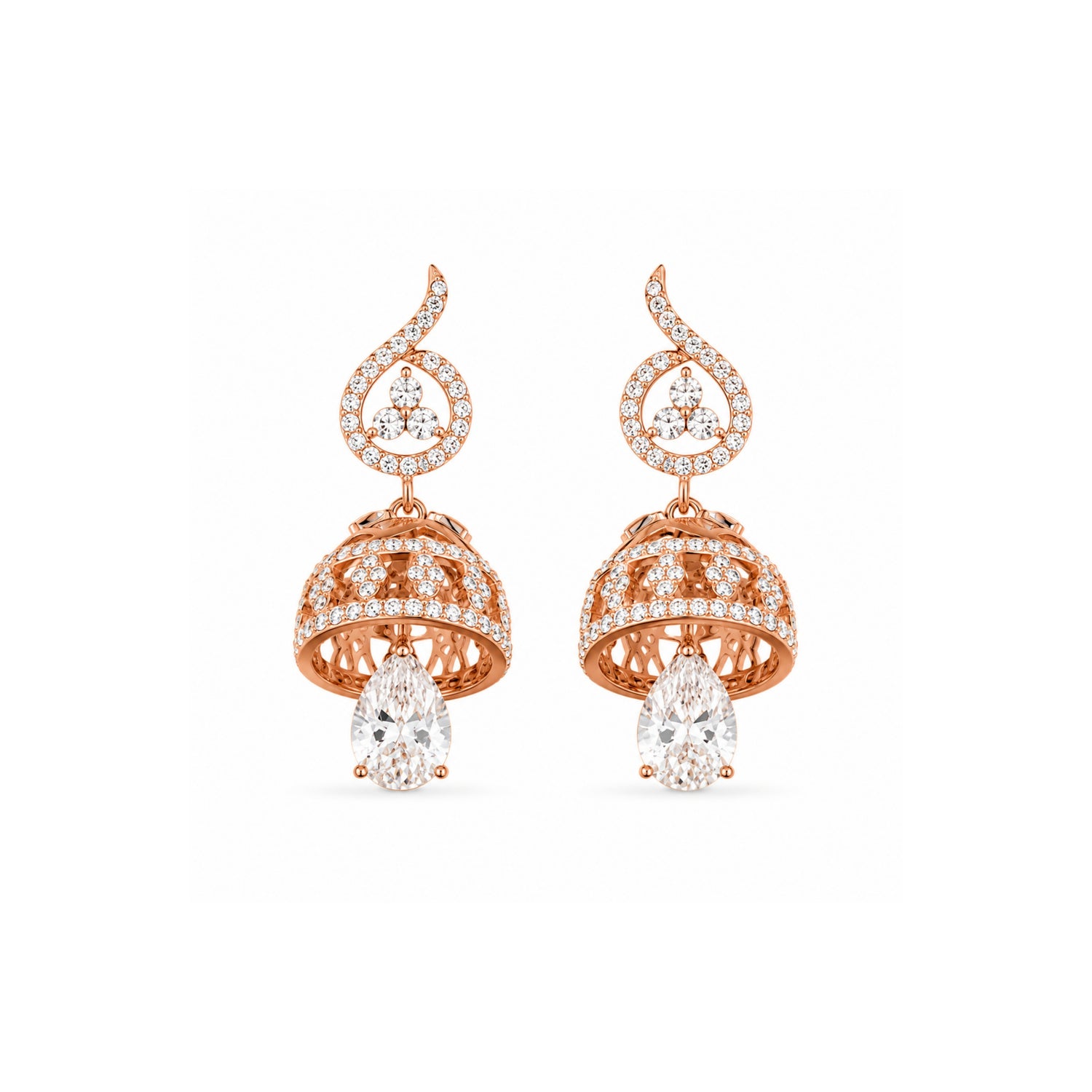 Rose Gold Paisley 925 Pure Sterling Silver Jhumka Earrings