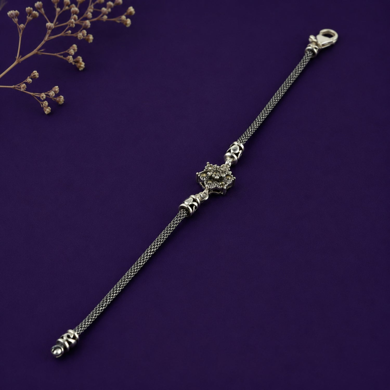 The Vintage Bloom Oxidized 925 Sterling Silver Mesh Bracelet