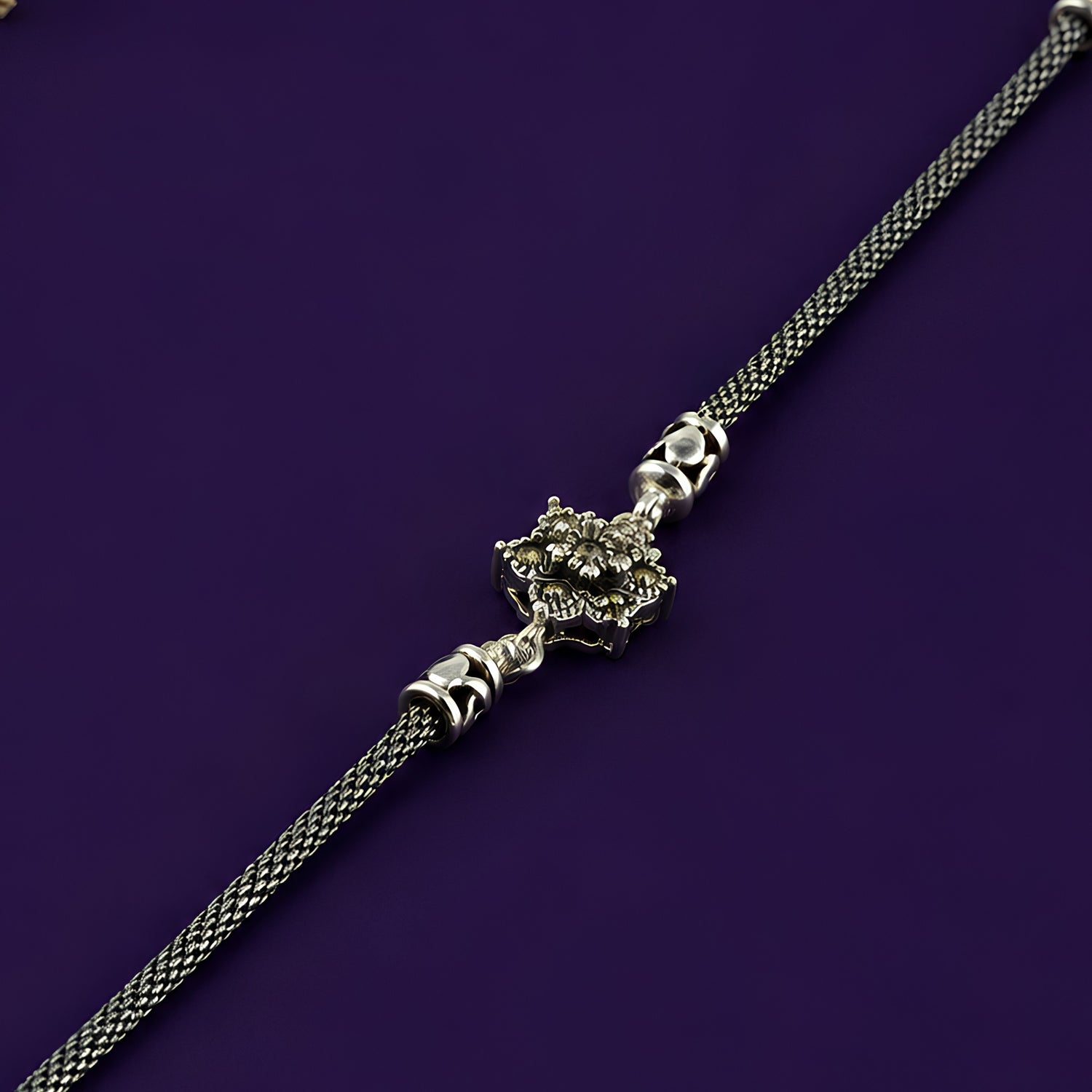 The Vintage Bloom Oxidized 925 Sterling Silver Mesh Bracelet