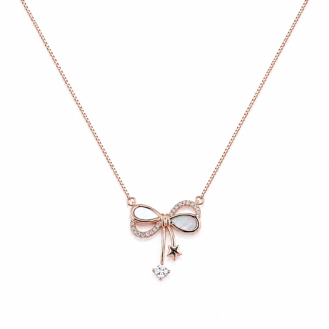 The Sweetheart Bow & Star Luminous Rose 925 Silver Chain