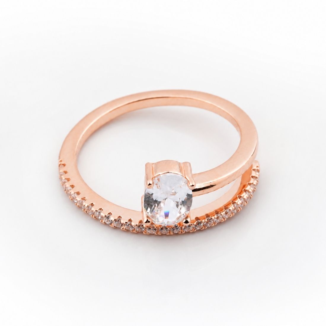 Rose Gold Plated Oval Solitaire Bypass 925 Silver Ring