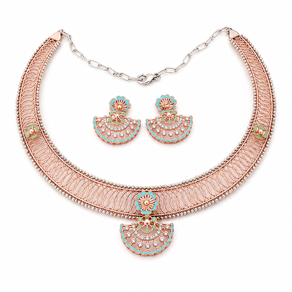 Aura Chandrika 925 Sterling Silver Filigree Crescent Choker Set