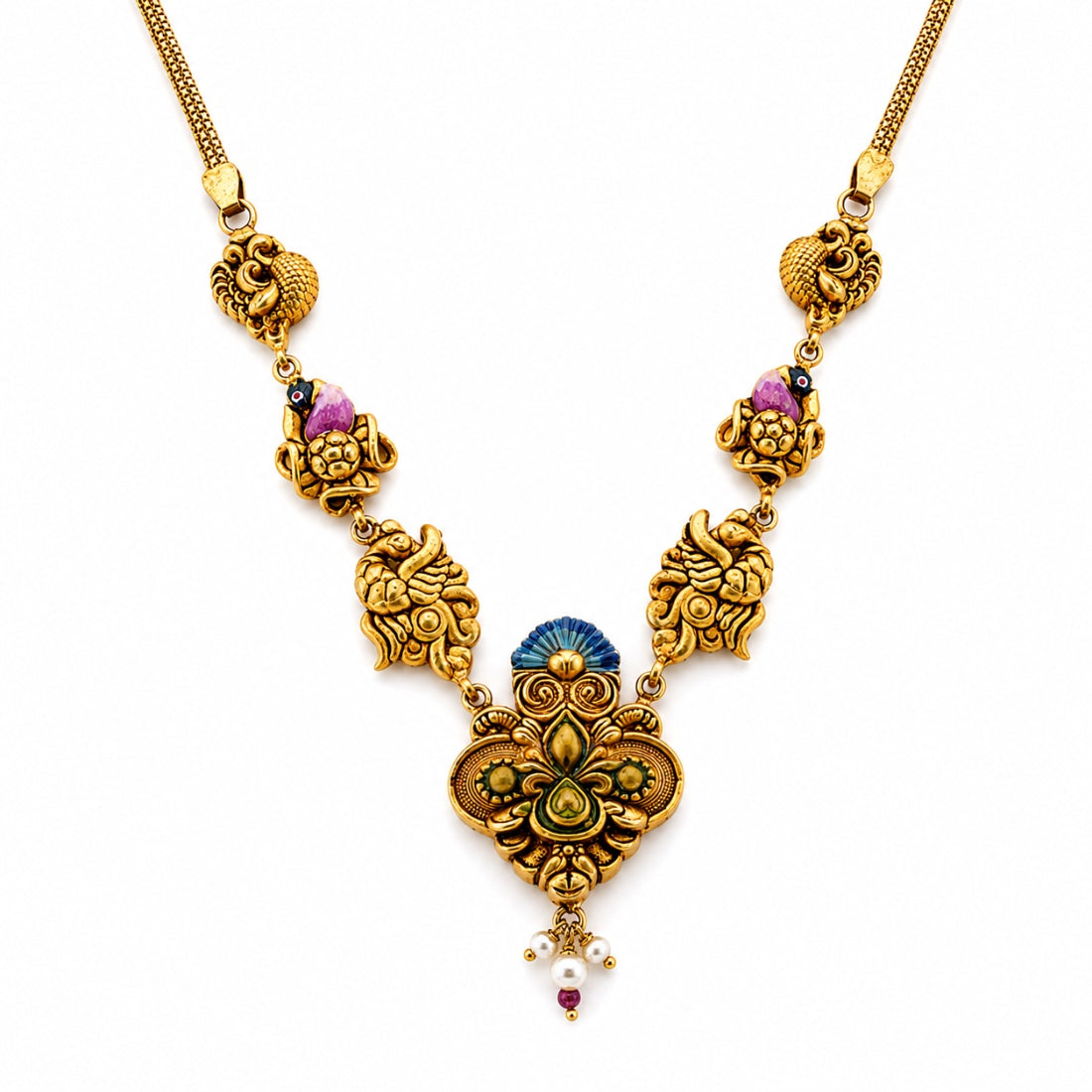 The Mayura Kalasa Enamel Statement Necklace (Gold-Plated 925 Sterling Silver)