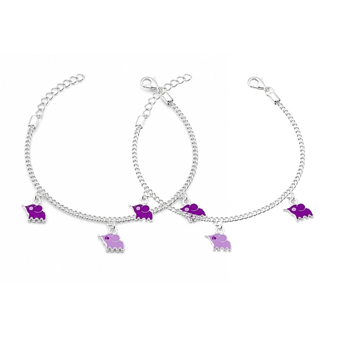Orchid Safari 925 Silver Kids Elephant Anklet Pair