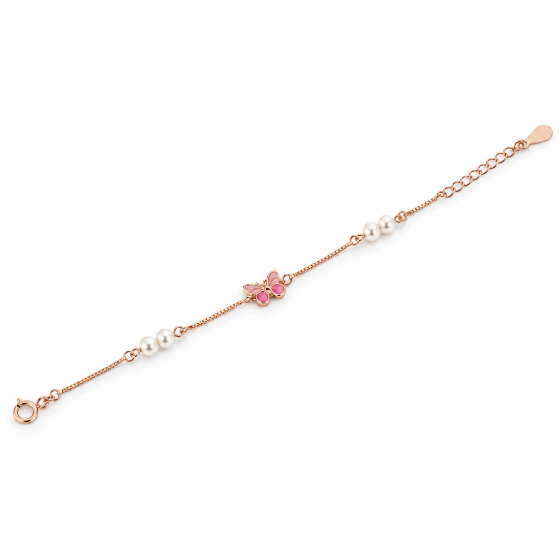 Mariposa Flutter 925 Sterling Silver Rose Gold Butterfly Pearl Kids Bracelet