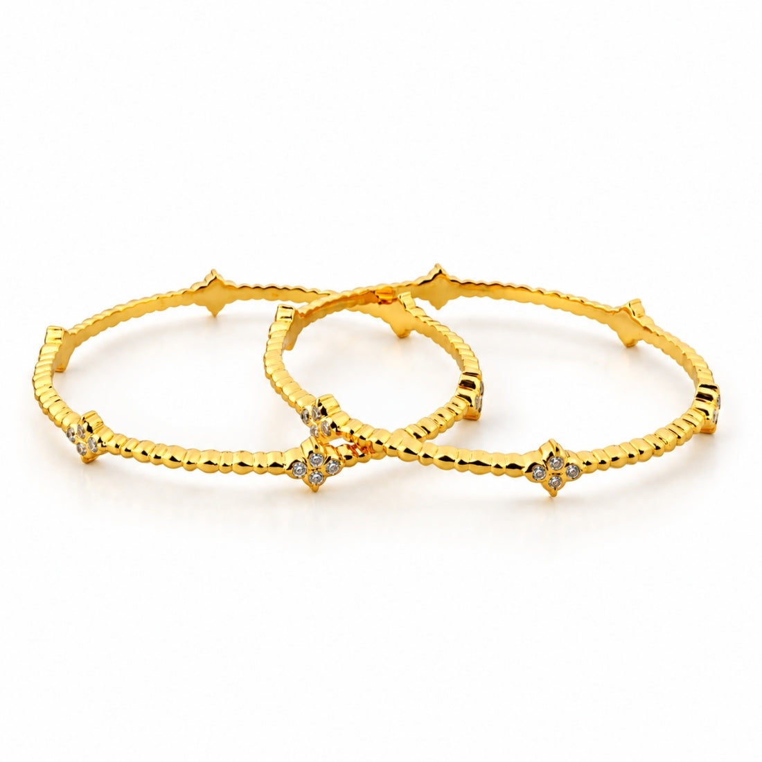 The Astral Clover Beaded Stackable Bangles (Set of 2 in 925 Sterling Silver with 22K Gold Plating)
