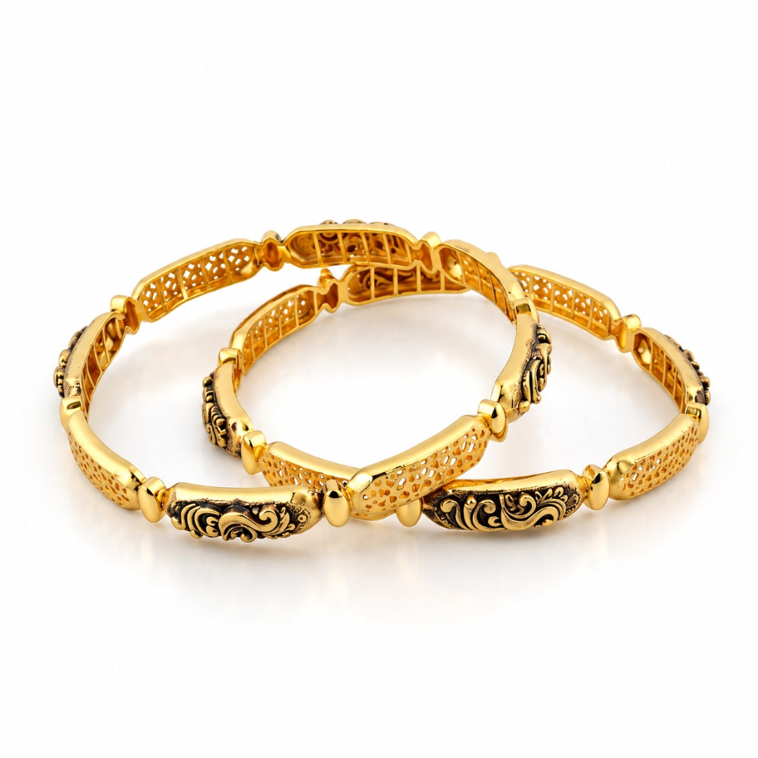 The Aaradhya Nakshi 925 Silver Gold Plated Segmented Bangles