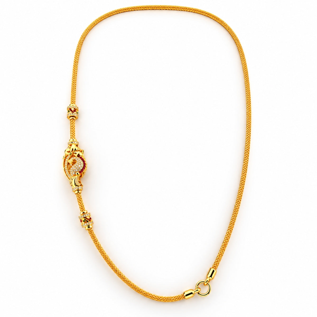 Royal Peacock Circular CZ 925 Sterling Silver Gold Plated Thali Chain