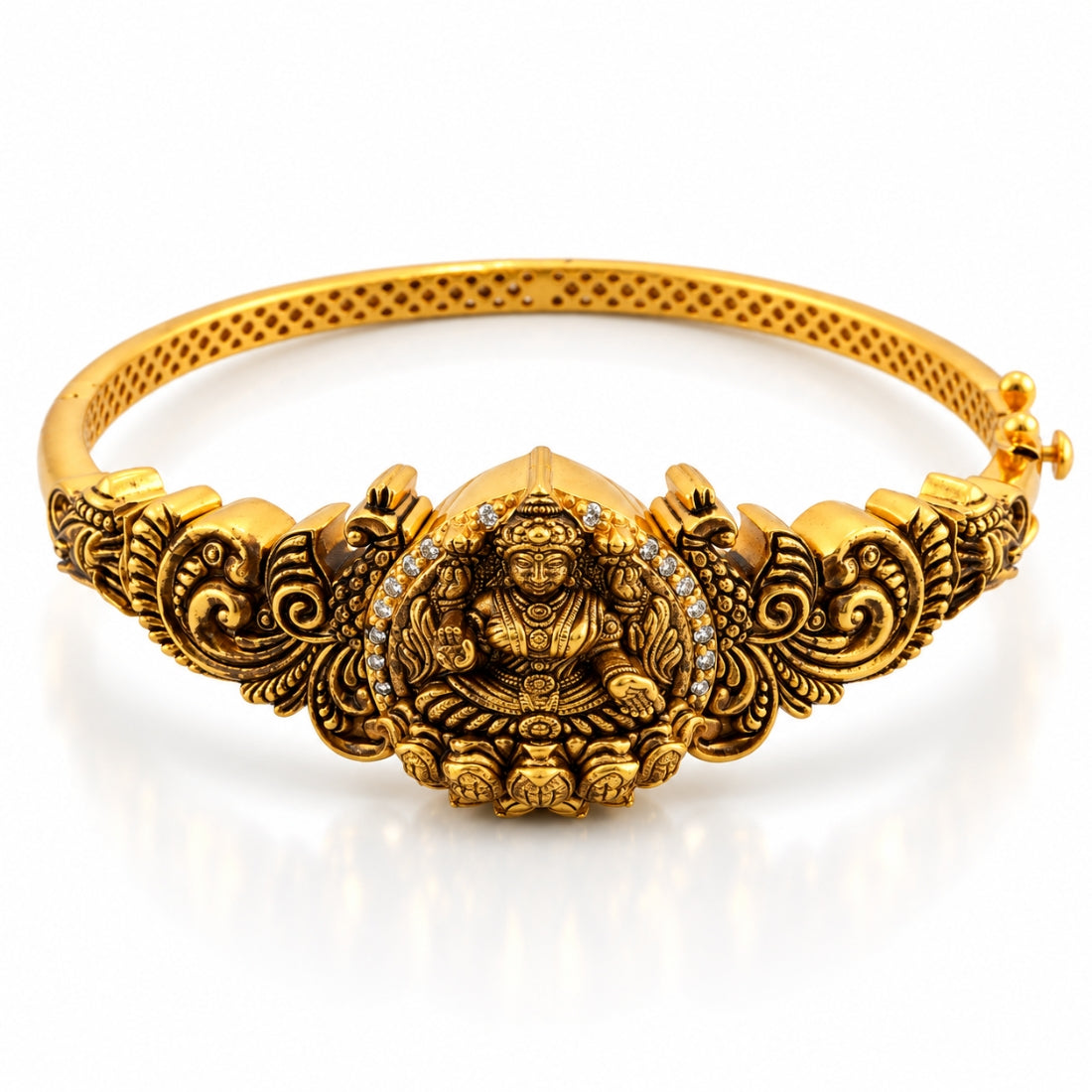 The Royal Lakshmi Lotus-Crown Antique Temple 925 Silver Kada